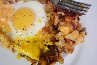 Bacon and Cheese Hashbrowns with Baked Eggs