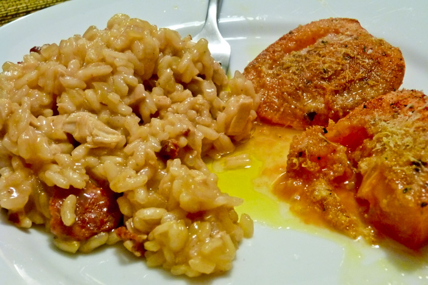 Chorizo and Chicken Risotto with Roasted Tomatoes